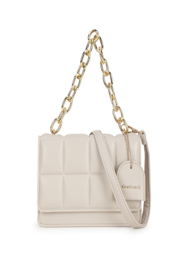 Fastrack white PuffCharm Sling | Quilted Faux-Leather Women’s Handbag | Sling with Chain Accent Handle & Magnetic Closure - Image 1